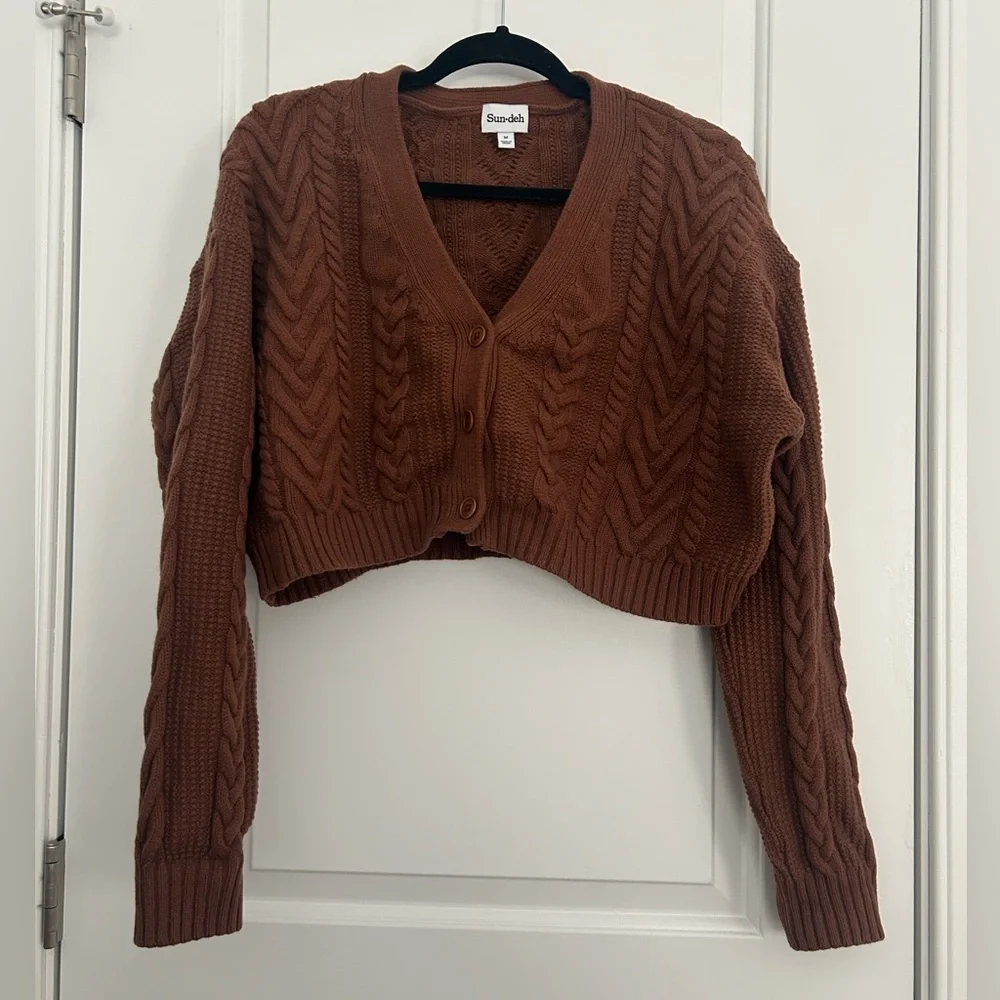 Aritzia Sunday Best Brown Cropped Cardigan Sweater - Picture 3 of 6